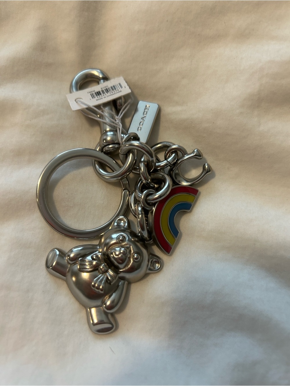 Coach Silver Teddy Bear & Rainbow Keychain